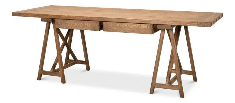 Sawhorse Desk Natural Polished Old Pine Home Office Desks LOOMLAN By Sarreid