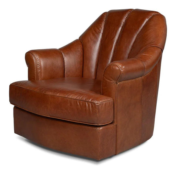 Scoth Swivel Club Chair In Distilled Leather Club Chairs LOOMLAN By Sarreid