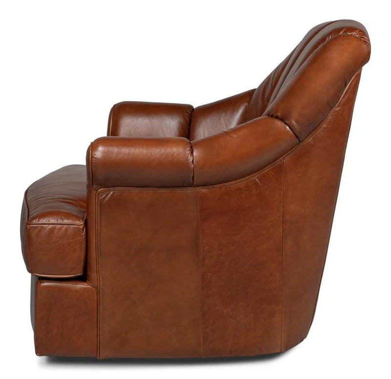 Scoth Swivel Club Chair In Distilled Leather Club Chairs LOOMLAN By Sarreid