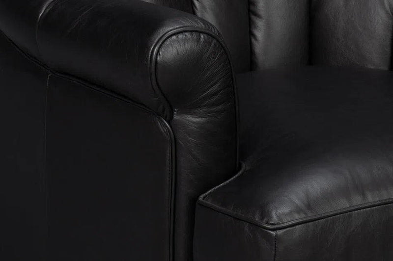 Scoth Wood and Leather Black Swivel Arm Club Chairs LOOMLAN By Sarreid