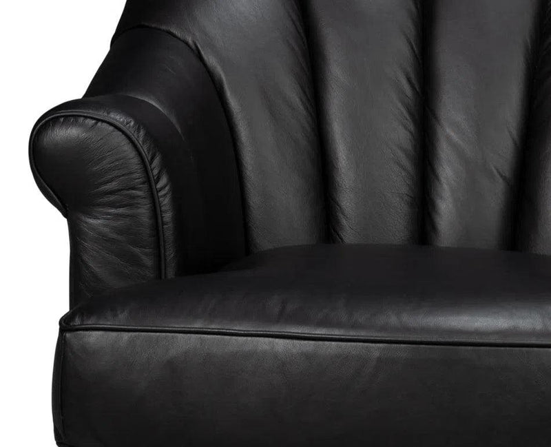 Scoth Wood and Leather Black Swivel Arm Club Chairs LOOMLAN By Sarreid