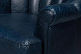 Scoth Wood and Leather Blue Swivel Arm Club Chairs LOOMLAN By Sarreid