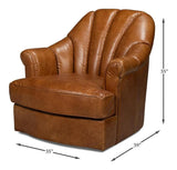 Scoth Wood and Leather Brown Swivel Arm Chair Club Chairs LOOMLAN By Sarreid