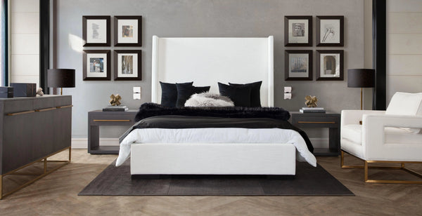 Seattle White Linen Upholstered Bed Frame Beds LOOMLAN By Diamond Sofa