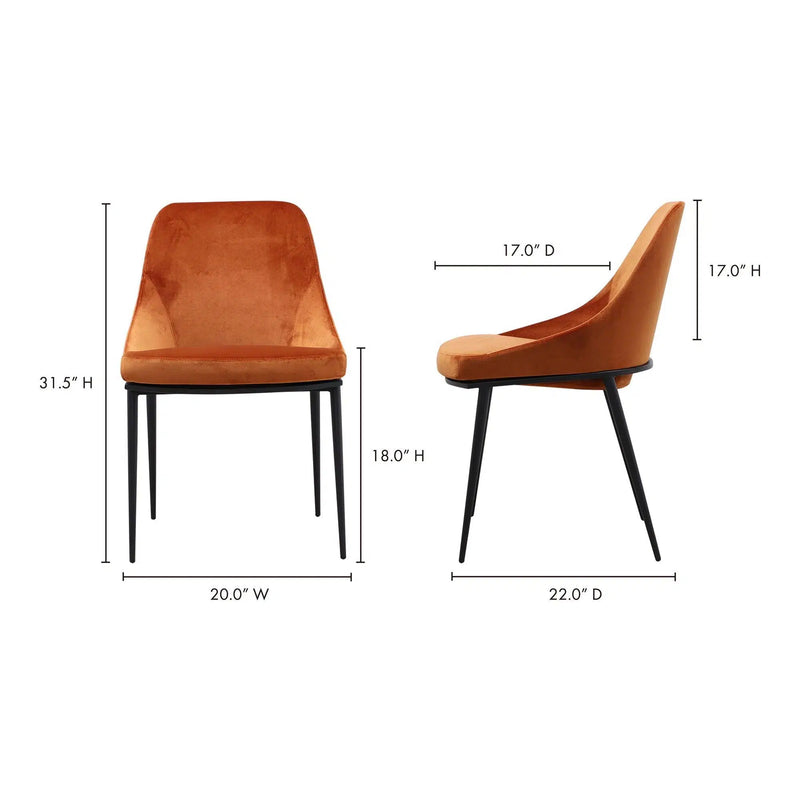 Sedona Amber Modern Orange Velvet Dining Chair Set of 2 Dining Chairs LOOMLAN By Moe's Home