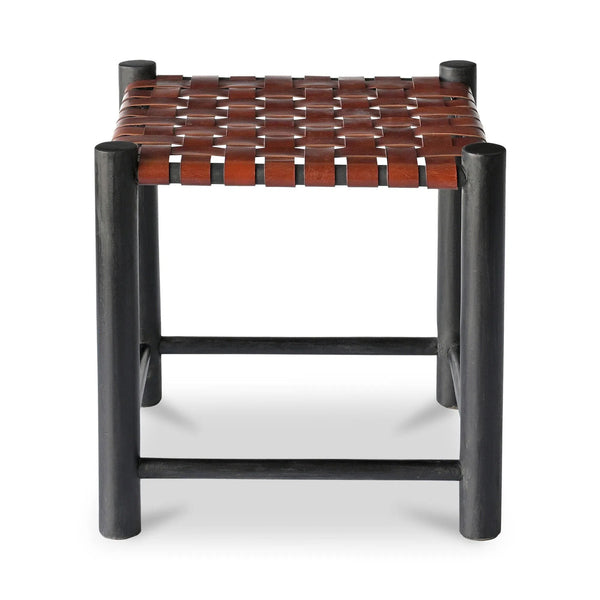 Selby Solid Mango Wood and Buffalo Leather Seat Black Stool Poufs and Stools LOOMLAN By Moe's Home