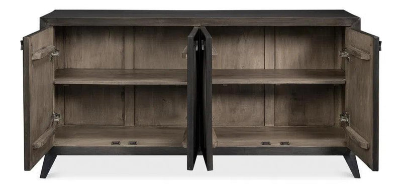 Selma Wood and Metal Black 4 Door Sideboard Sideboards LOOMLAN By Sarreid