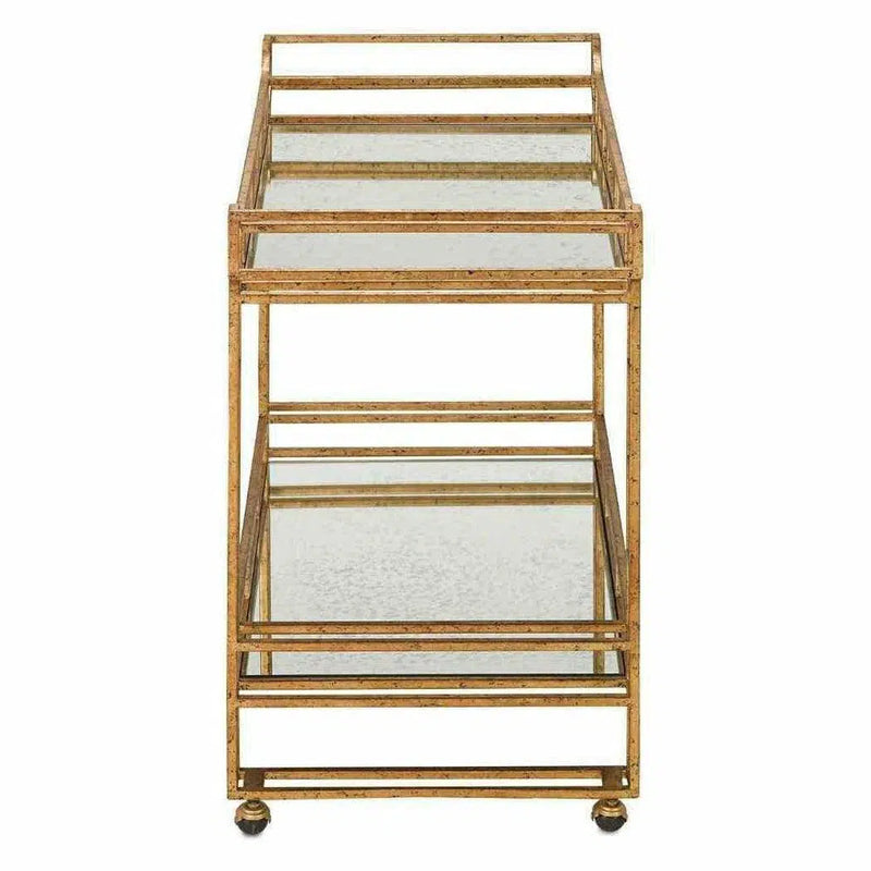 Seneca Gold Leaf Light Roche Antique Odeon Bar Cart Home Bar Carts LOOMLAN By Currey & Co