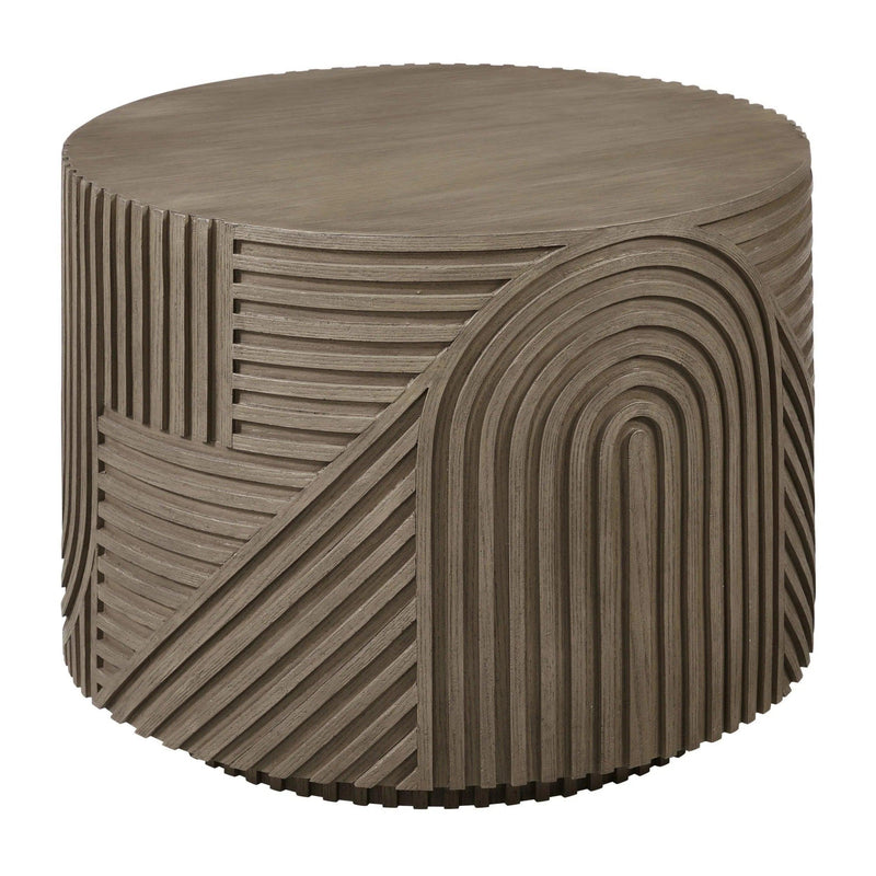 Serenity Textured Round Drum Table - Brown Outdoor Accent Table Outdoor Side Tables LOOMLAN By Seasonal Living