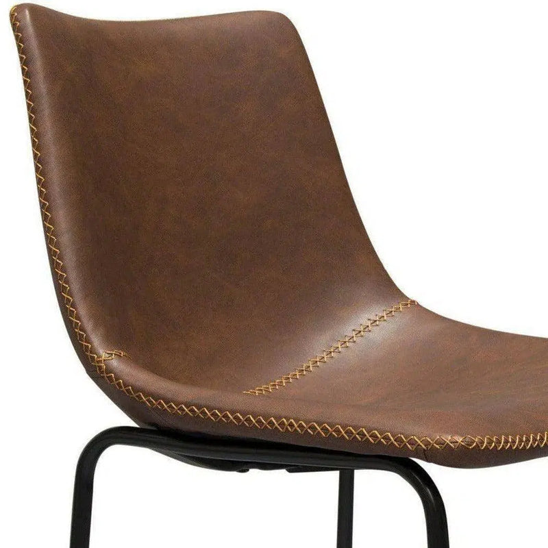 Set of 2 Bar Height Chairs in Chocolate Leather Black Base Bar Stools LOOMLAN By Diamond Sofa