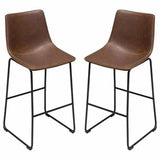 Set of 2 Bar Height Chairs in Chocolate Leather Black Base Bar Stools LOOMLAN By Diamond Sofa