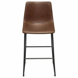 Set of 2 Bar Height Chairs in Chocolate Leather Black Base Bar Stools LOOMLAN By Diamond Sofa