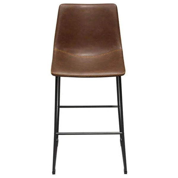 Set of 2 Bar Height Chairs in Chocolate Leather Black Base Bar Stools LOOMLAN By Diamond Sofa