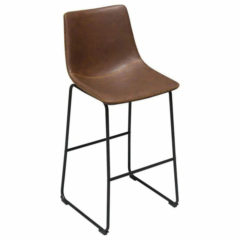 Set of 2 Bar Height Chairs in Chocolate Leather Black Base Bar Stools LOOMLAN By Diamond Sofa