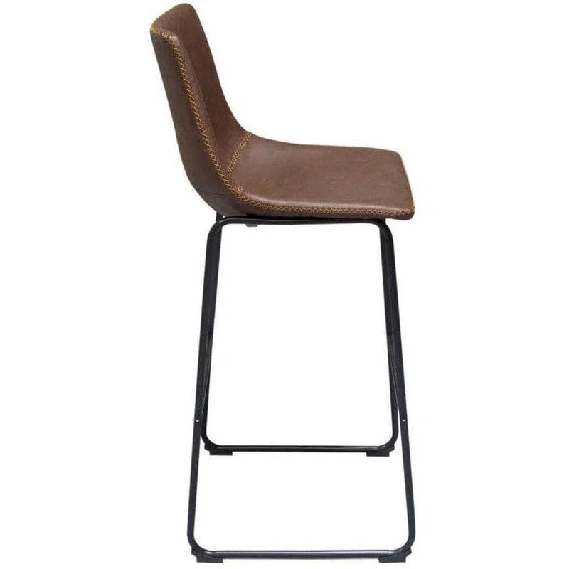 Set of 2 Bar Height Chairs in Chocolate Leather Black Base Bar Stools LOOMLAN By Diamond Sofa