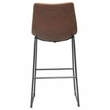 Set of 2 Bar Height Chairs in Chocolate Leather Black Base Bar Stools LOOMLAN By Diamond Sofa