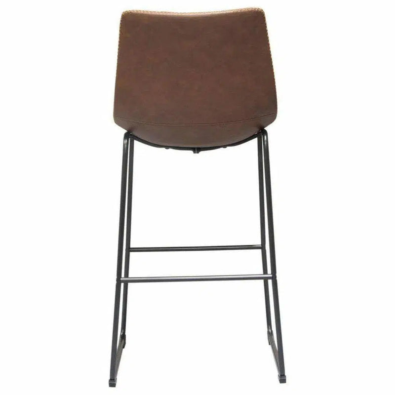 Set of 2 Bar Height Chairs in Chocolate Leather Black Base Bar Stools LOOMLAN By Diamond Sofa