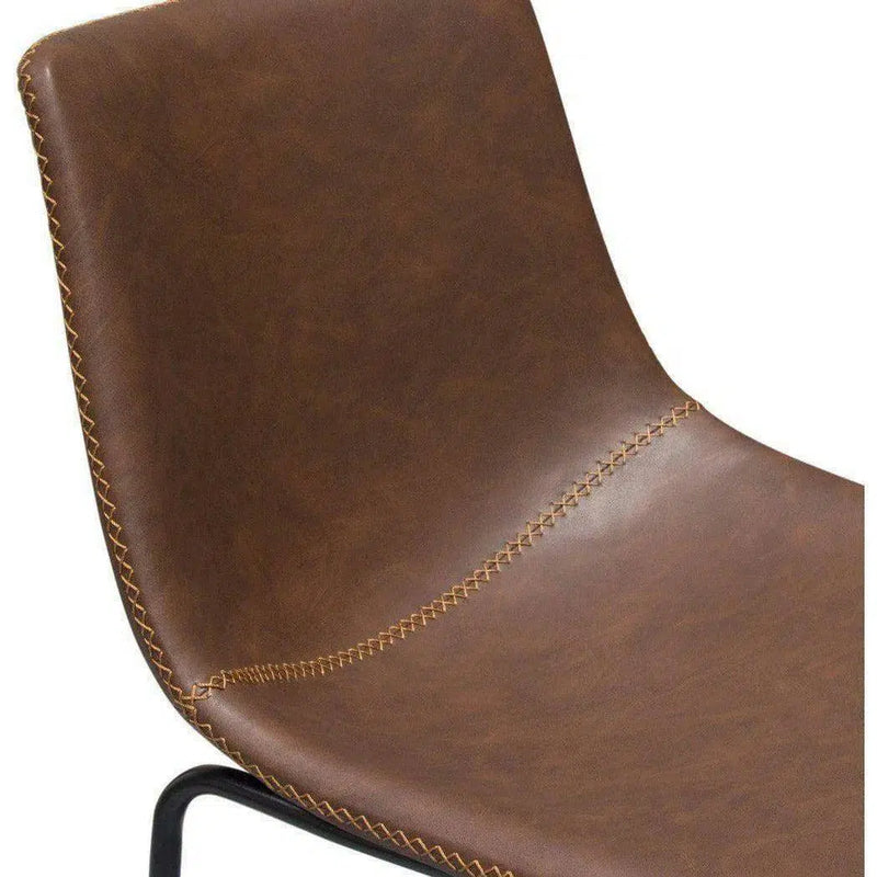 Set of 2 Bar Height Chairs in Chocolate Leather Black Base Bar Stools LOOMLAN By Diamond Sofa