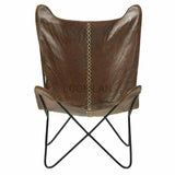 Set of 2 Brown Leather Paxton Butterfly Accent Chairs Accent Chairs LOOMLAN By LOOMLAN