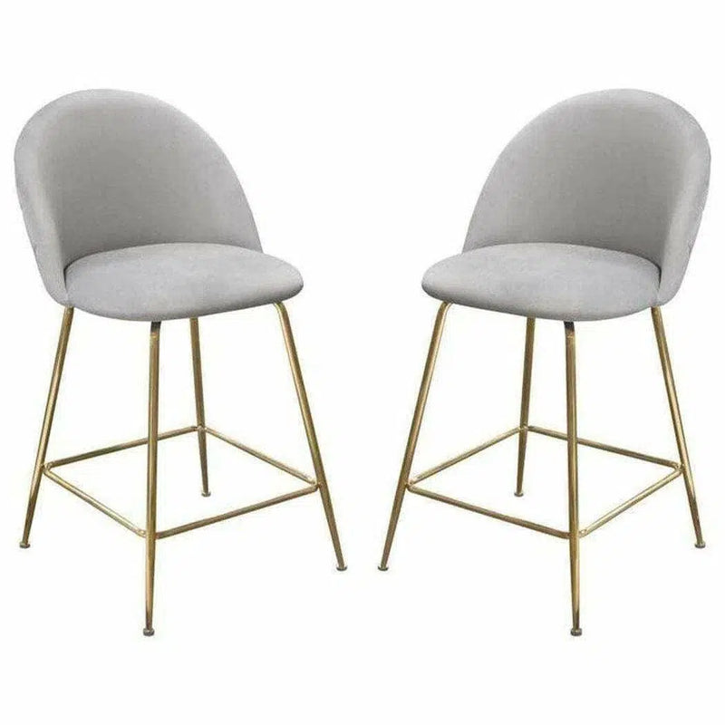 Set of 2 Counter Height Chairs in Grey Velvet Gold Metal Legs Counter Stools LOOMLAN By Diamond Sofa