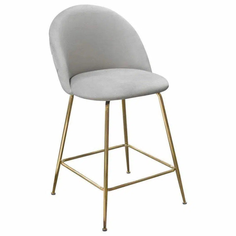 Set of 2 Counter Height Chairs in Grey Velvet Gold Metal Legs Counter Stools LOOMLAN By Diamond Sofa