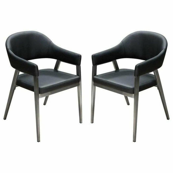 Set of 2 Dining Accent Chairs in Black Leather Steel Leg Dining Chairs LOOMLAN By Diamond Sofa