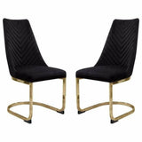 Set of 2 Dining Chairs in Black Velvet with Gold Metal Base Dining Chairs LOOMLAN By Diamond Sofa