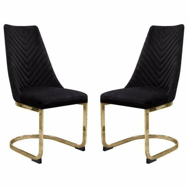 Set of 2 Dining Chairs in Black Velvet with Gold Metal Base Dining Chairs LOOMLAN By Diamond Sofa