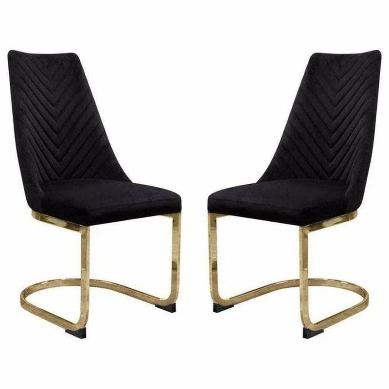 Set of 2 Dining Chairs in Black Velvet with Gold Metal Base Dining Chairs LOOMLAN By Diamond Sofa