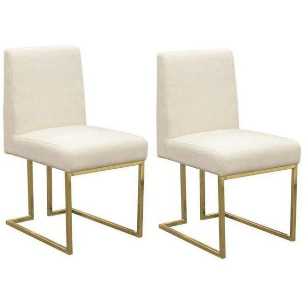 Set of 2 Dining Chairs in Cream Fabric Gold Metal Frame Dining Chairs LOOMLAN By Diamond Sofa