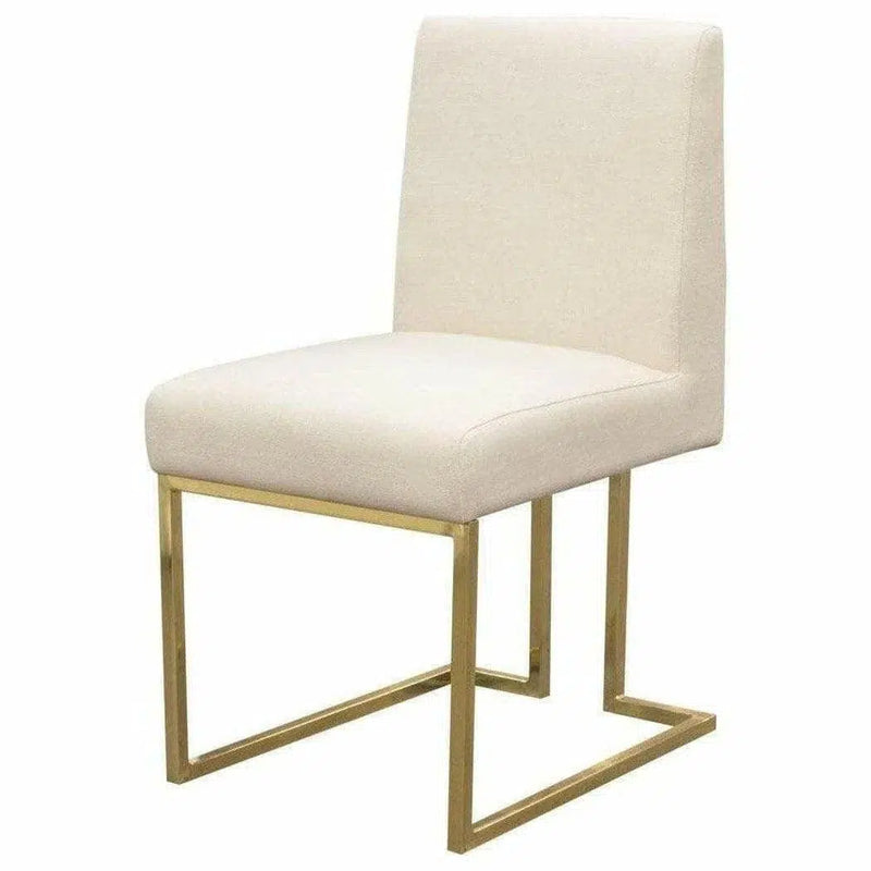 Set of 2 Dining Chairs in Cream Fabric Gold Metal Frame Dining Chairs LOOMLAN By Diamond Sofa