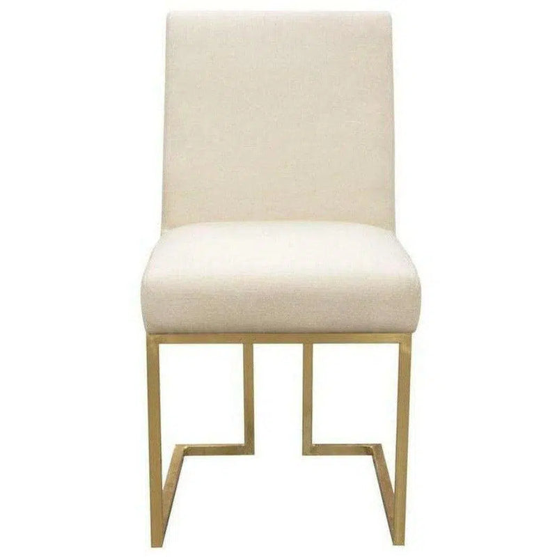 Set of 2 Dining Chairs in Cream Fabric Gold Metal Frame Dining Chairs LOOMLAN By Diamond Sofa