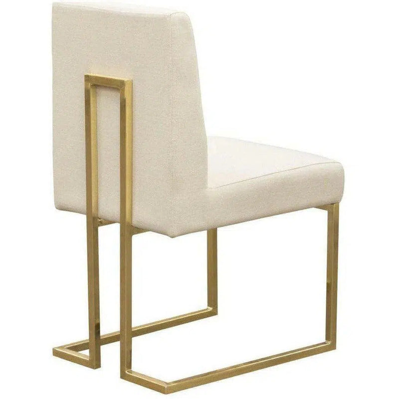 Set of 2 Dining Chairs in Cream Fabric Gold Metal Frame Dining Chairs LOOMLAN By Diamond Sofa