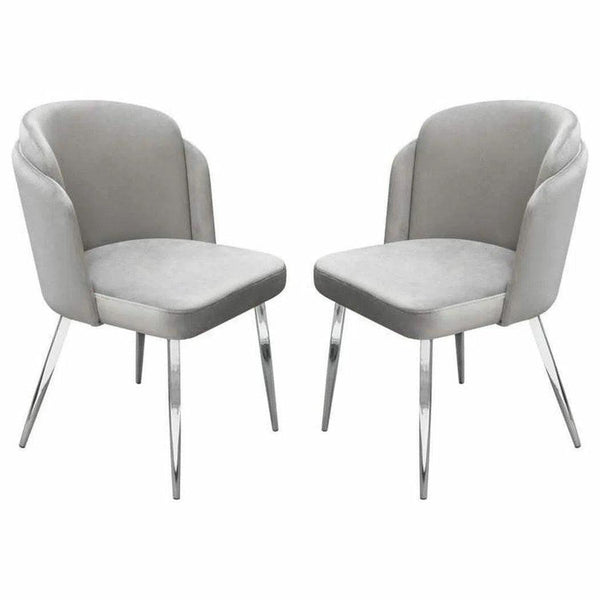 Set of 2 Dining Chairs in Grey Velvet Chrome Legs Dining Chairs LOOMLAN By Diamond Sofa