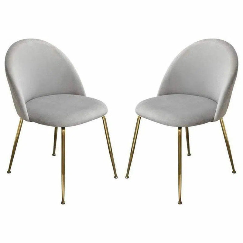 Set of 2 Dining Chairs in Grey Velvet Gold Metal Legs Dining Chairs LOOMLAN By Diamond Sofa