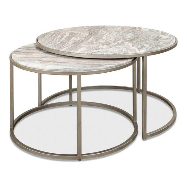 Set Of 2 Round Nesting Tables Marble Top Side Tables LOOMLAN By Sarreid