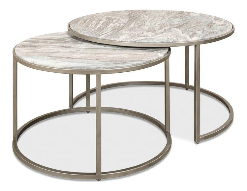 Set Of 2 Round Nesting Tables Marble Top Side Tables LOOMLAN By Sarreid