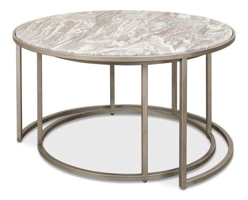 Set Of 2 Round Nesting Tables Marble Top Side Tables LOOMLAN By Sarreid