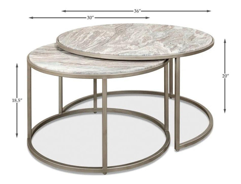 Set Of 2 Round Nesting Tables Marble Top Side Tables LOOMLAN By Sarreid