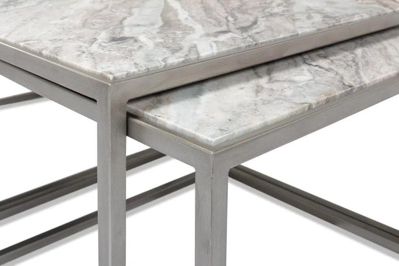 Set Of 3 Nesting Low Tables Marble Tops Side Tables LOOMLAN By Sarreid