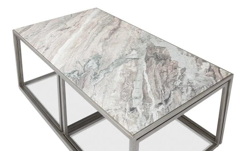 Set Of 3 Nesting Low Tables Marble Tops Side Tables LOOMLAN By Sarreid