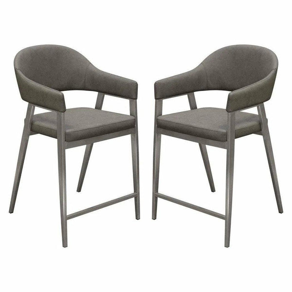 Set of Two Counter Height Chairs in Grey Leatherette Counter Stools LOOMLAN By Diamond Sofa