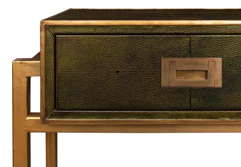 Shagreen Console Table With Drawers Leaf Green Leather Console Tables LOOMLAN By Sarreid