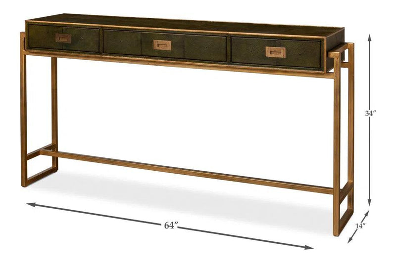 Shagreen Console Table With Drawers Leaf Green Leather Console Tables LOOMLAN By Sarreid