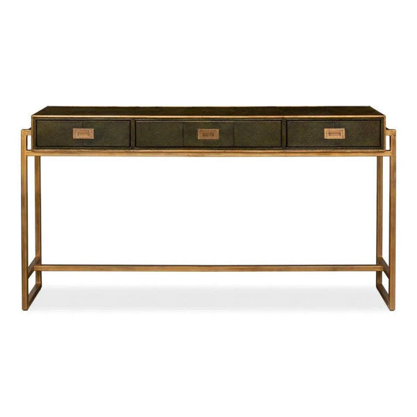 Shagreen Console Table With Drawers Leaf Green Leather Console Tables LOOMLAN By Sarreid