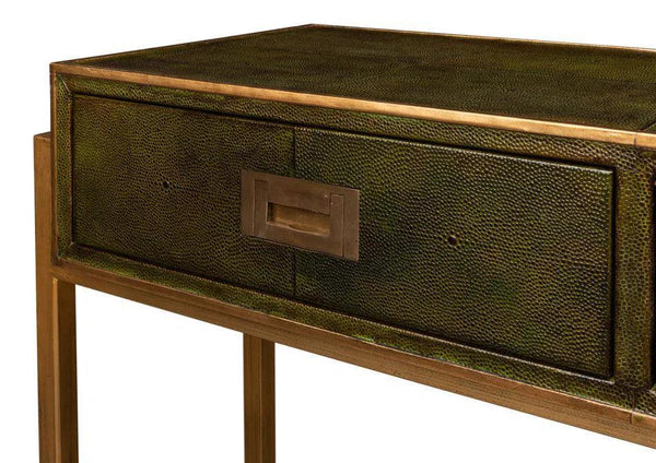 Shagreen Console Table With Drawers Leaf Green Leather Console Tables LOOMLAN By Sarreid