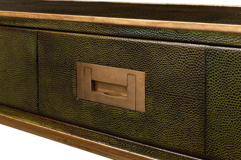 Shagreen Console Table With Drawers Leaf Green Leather Console Tables LOOMLAN By Sarreid