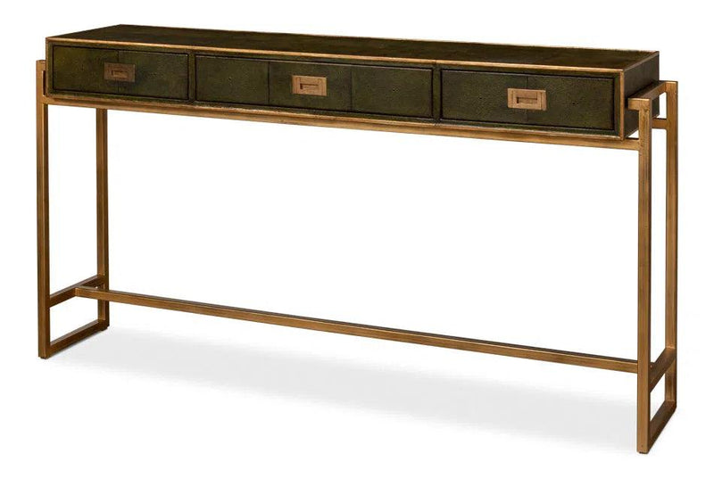 Shagreen Console Table With Drawers Leaf Green Leather Console Tables LOOMLAN By Sarreid