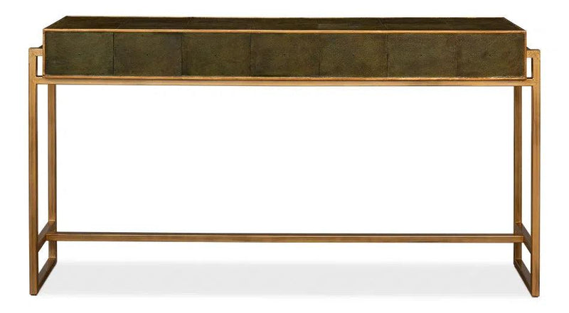 Shagreen Console Table With Drawers Leaf Green Leather Console Tables LOOMLAN By Sarreid