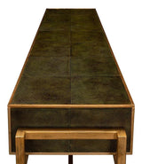 Shagreen Console Table With Drawers Leaf Green Leather Console Tables LOOMLAN By Sarreid